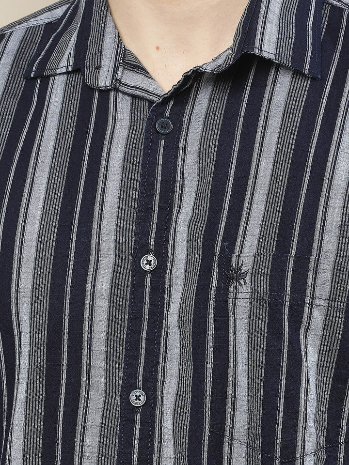 Navy Blue Vertical Stripes 100% Cotton Shirt