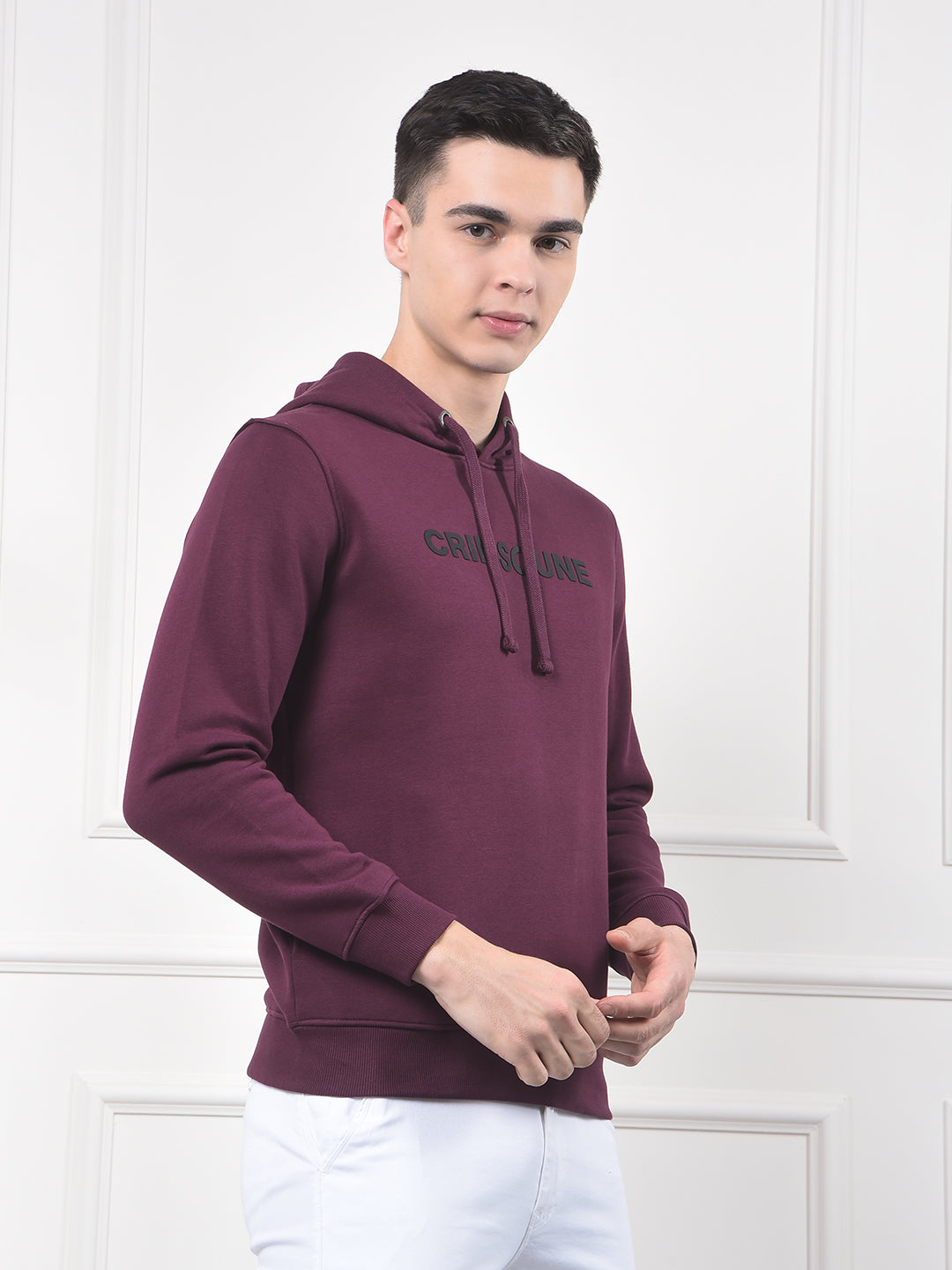 Wine Typographic Print Hooded Neck Sweatshirt