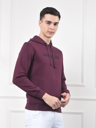 Wine Typographic Print Hooded Neck Sweatshirt