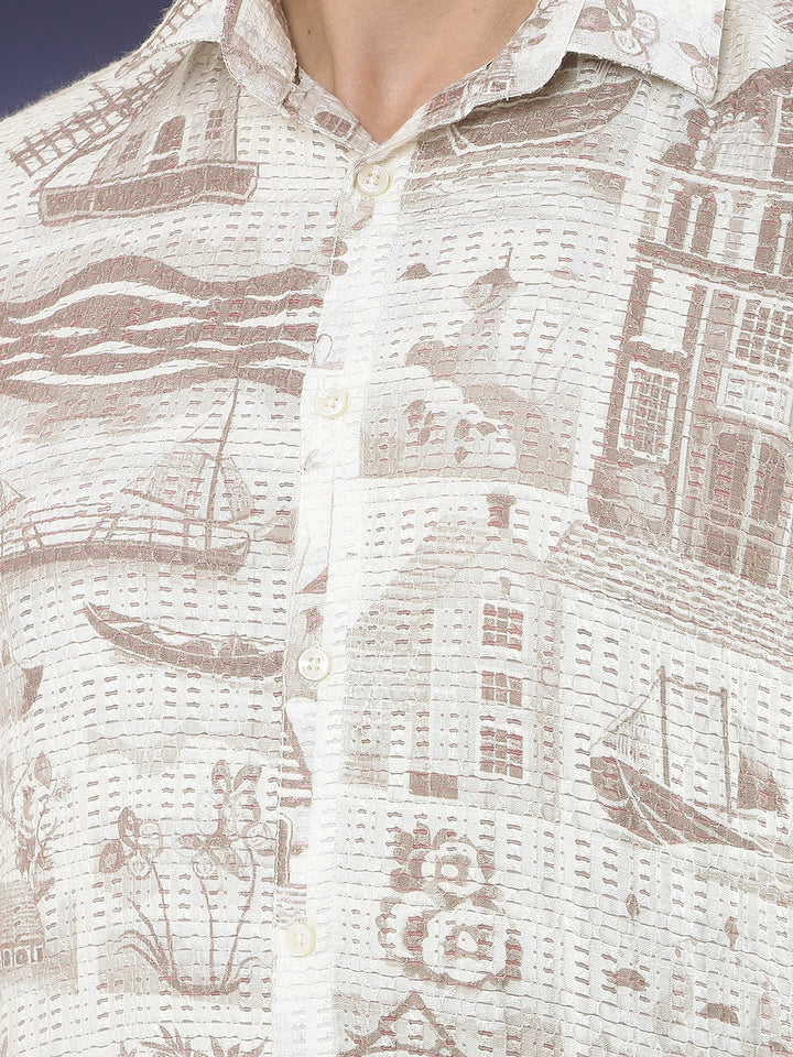 Vintage Harbor Printed Brown Shirt