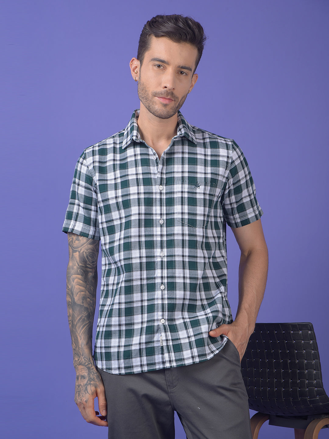 Green Checked 100% Cotton Shirt