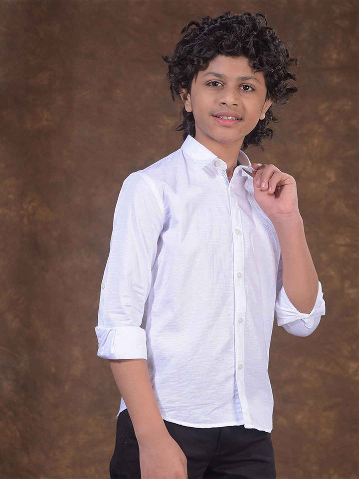 White Textured Linen Shirt