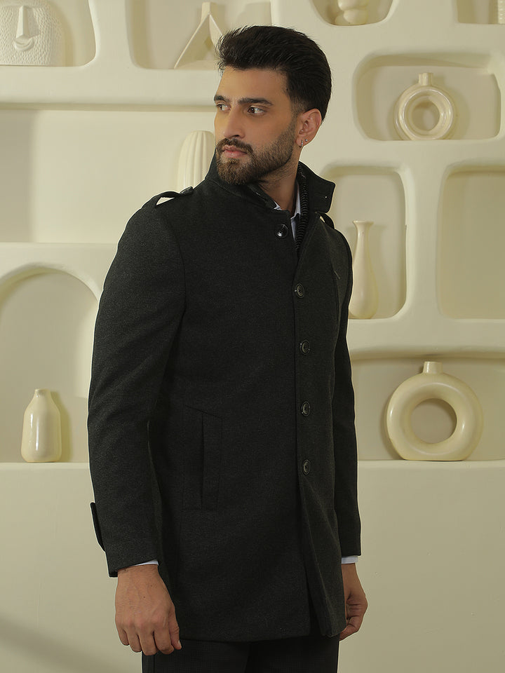 Black Longline Stand Collar Coat