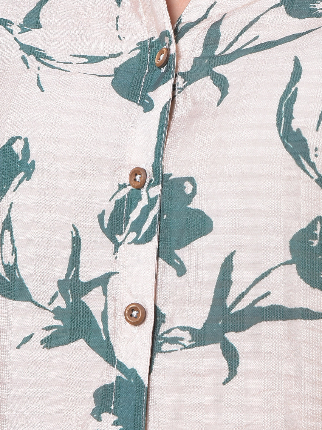 Green Floral Print V-Neck Shirt