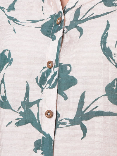 Green Floral Print V-Neck Shirt