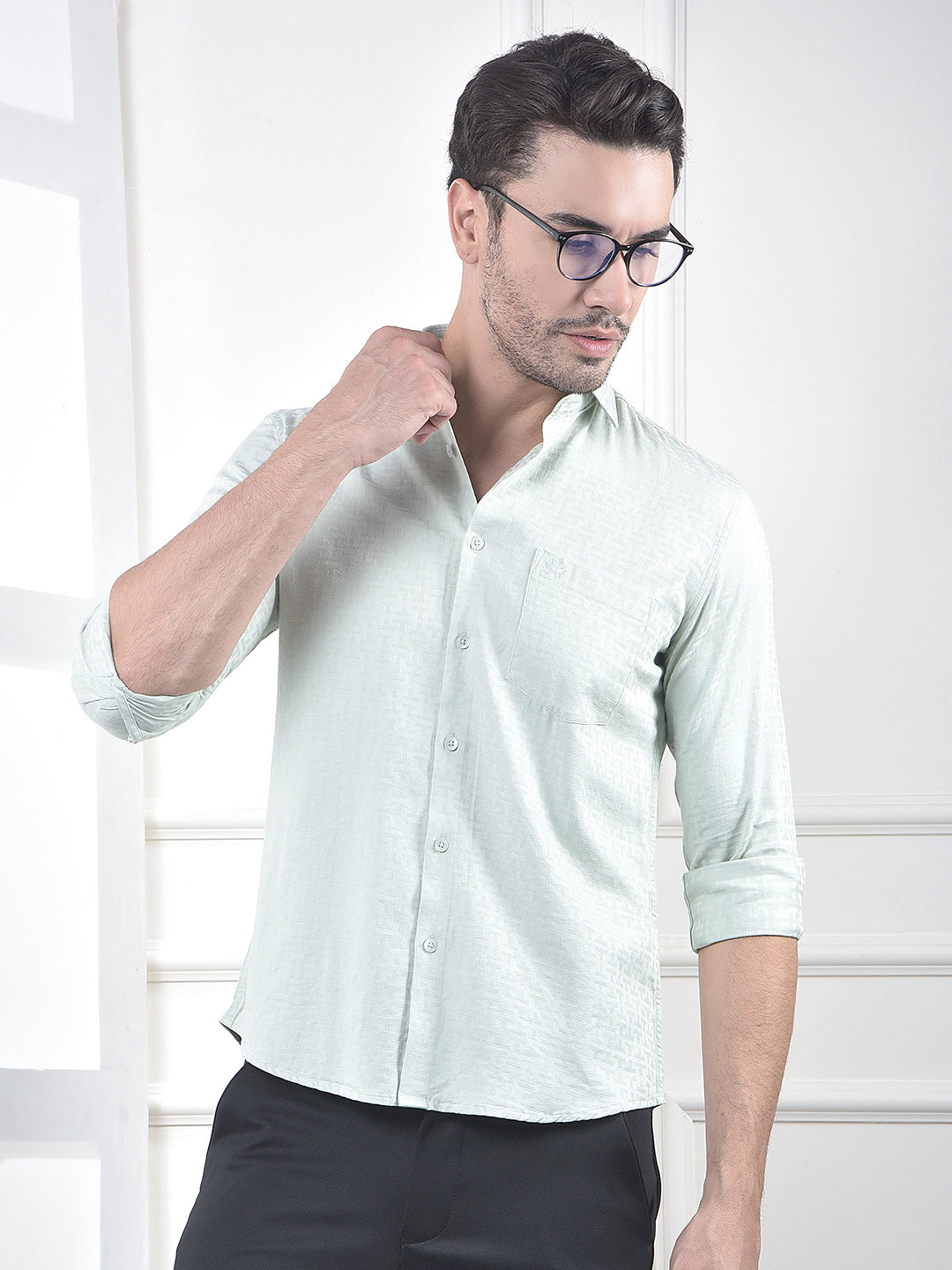 Green Jacquard 100% Cotton Shirt