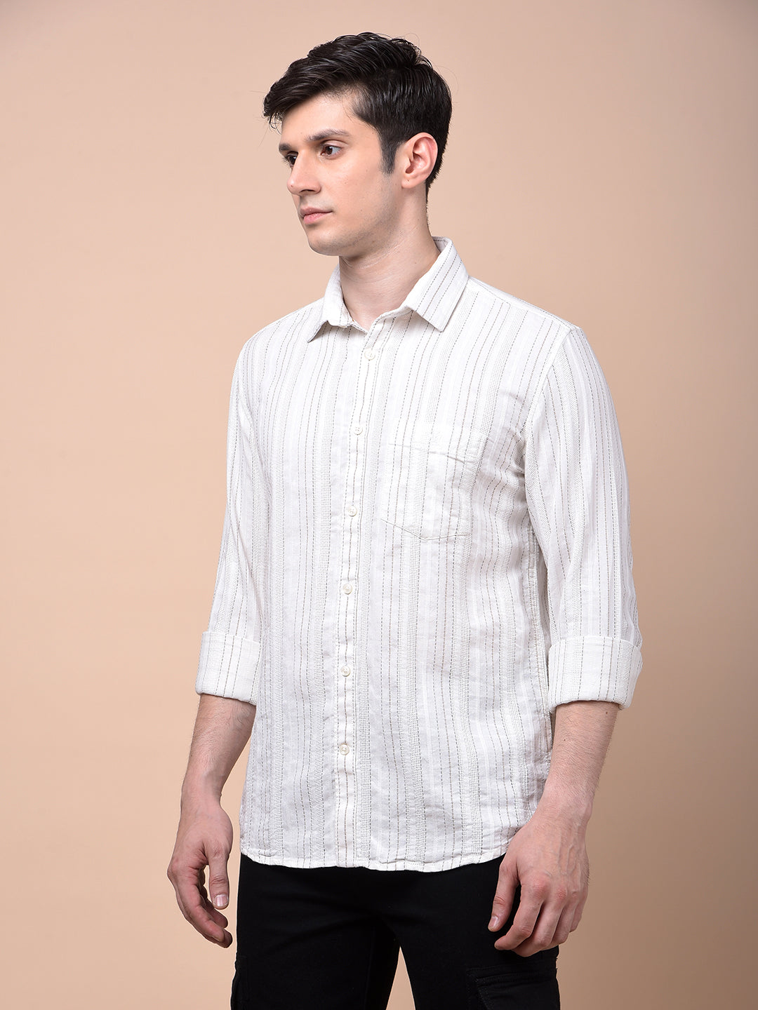 White Vertical Stripes 100% Cotton Shirt
