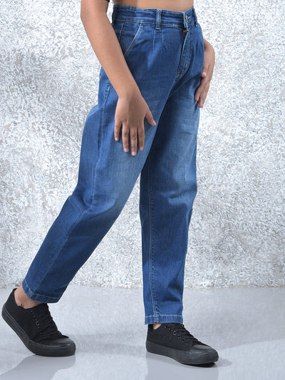 Blue Mom Fit Jeans-Girls Jeans-Crimsoune Club
