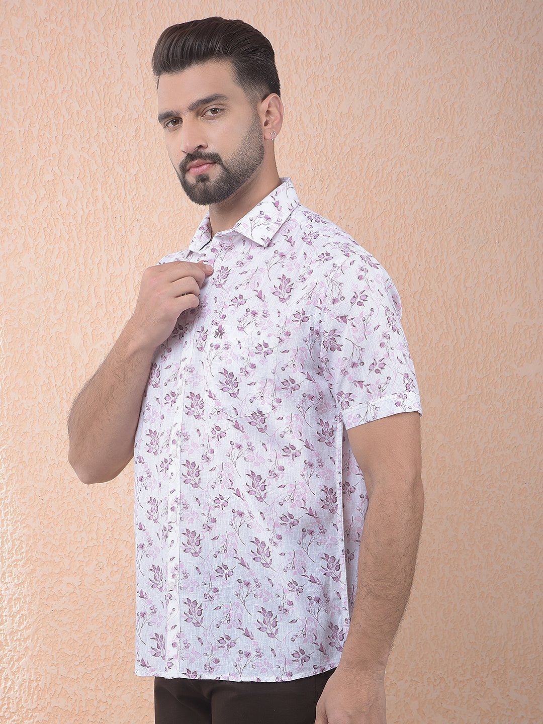 Pink Floral Print Linen Shirt