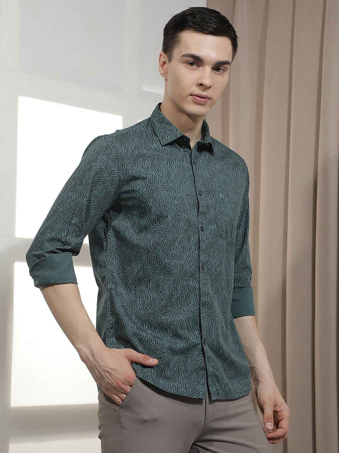 Vivid Green Botanical Printed Shirt