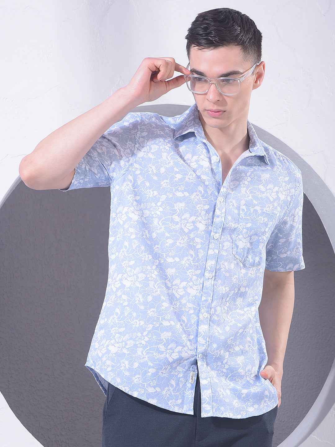 Blue Floral Print 100% Cotton Shirt