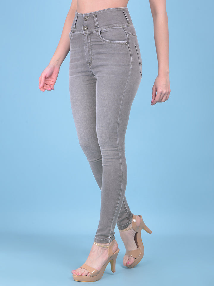 Grey High-Waist Jeans Jeans-Women Jeans-Crimsoune Club
