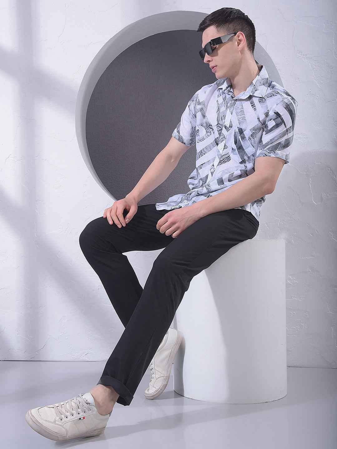 Grey Printed Linen Shirt