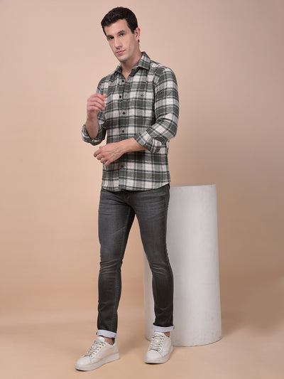 Olive Checked 100% Cotton Shirt