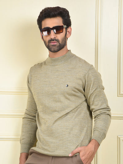 Beige High-Neck Knitted Sweater