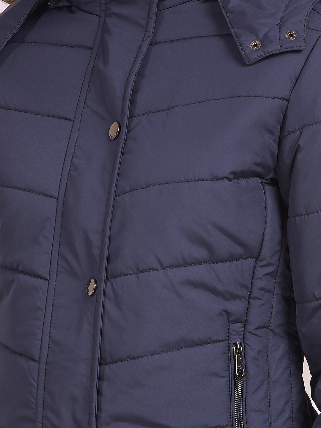Navy Blue Hooded Neck Puffer Jacket