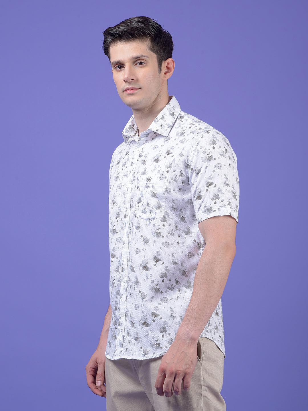 Olive Floral Print 100% Cotton Shirt