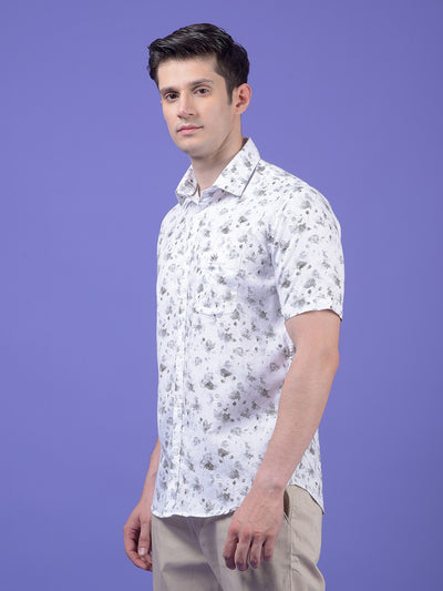 Olive Floral Print 100% Cotton Shirt