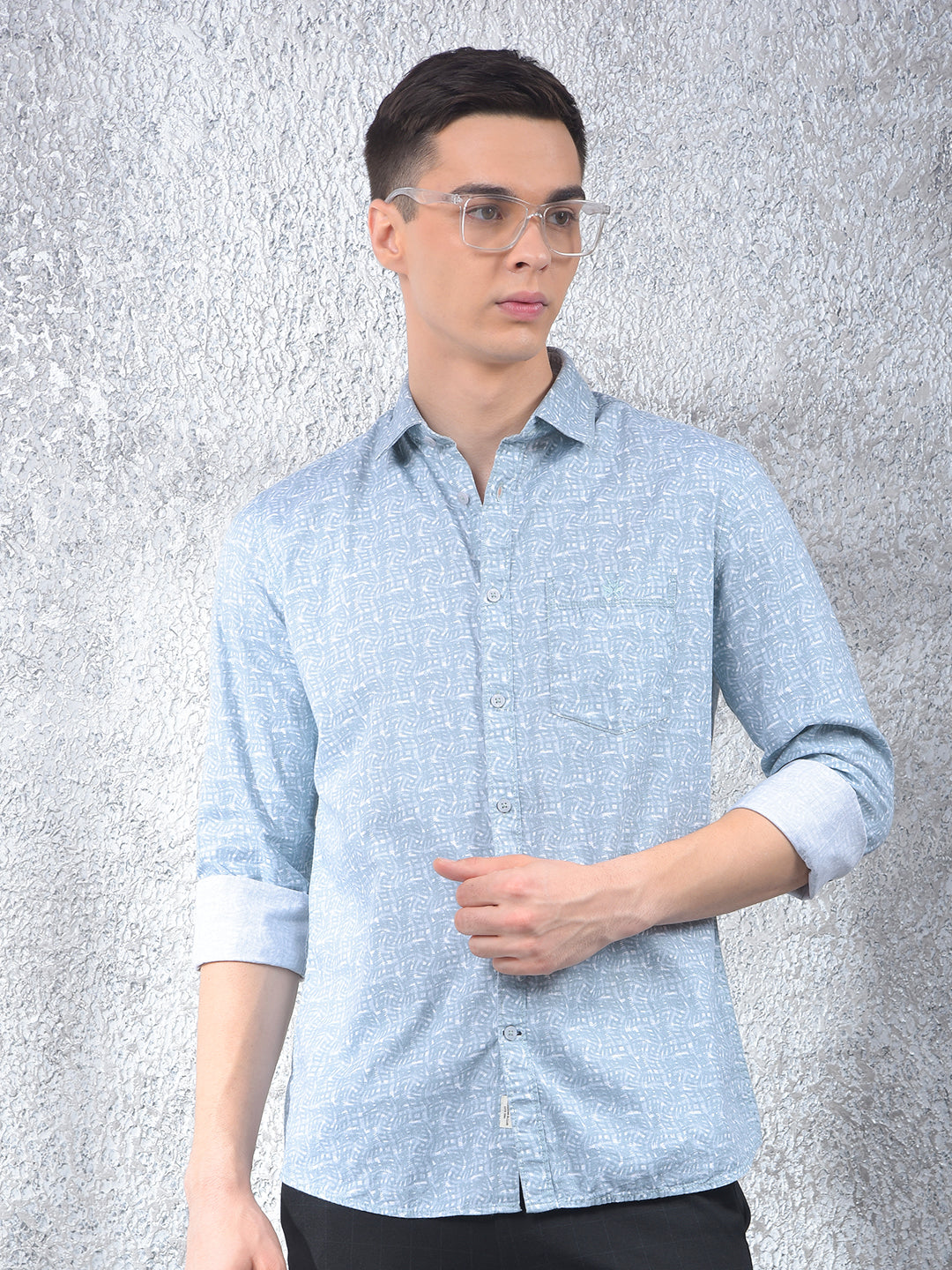 Blue Printed 100% Cotton Shirt-Men Shirts-Crimsoune Club
