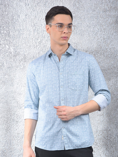 Blue Printed 100% Cotton Shirt-Men Shirts-Crimsoune Club