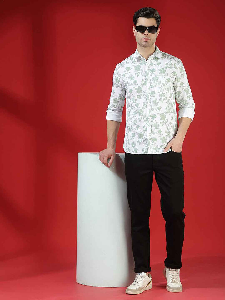 Green Floral Print 100% Cotton Shirt