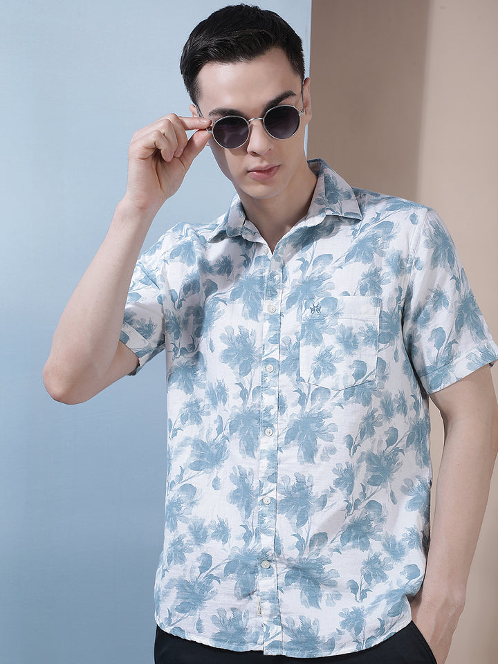 Green 100% Cotton Floral Printed Shirt