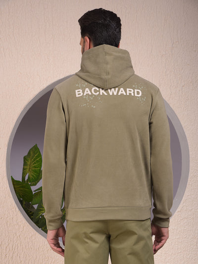 Olive Typographic Print Hooded Neck Sweatshirt