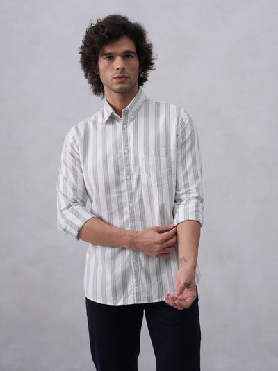 White Vertical Stripes 100% Cotton Button-Down Collar Shirt