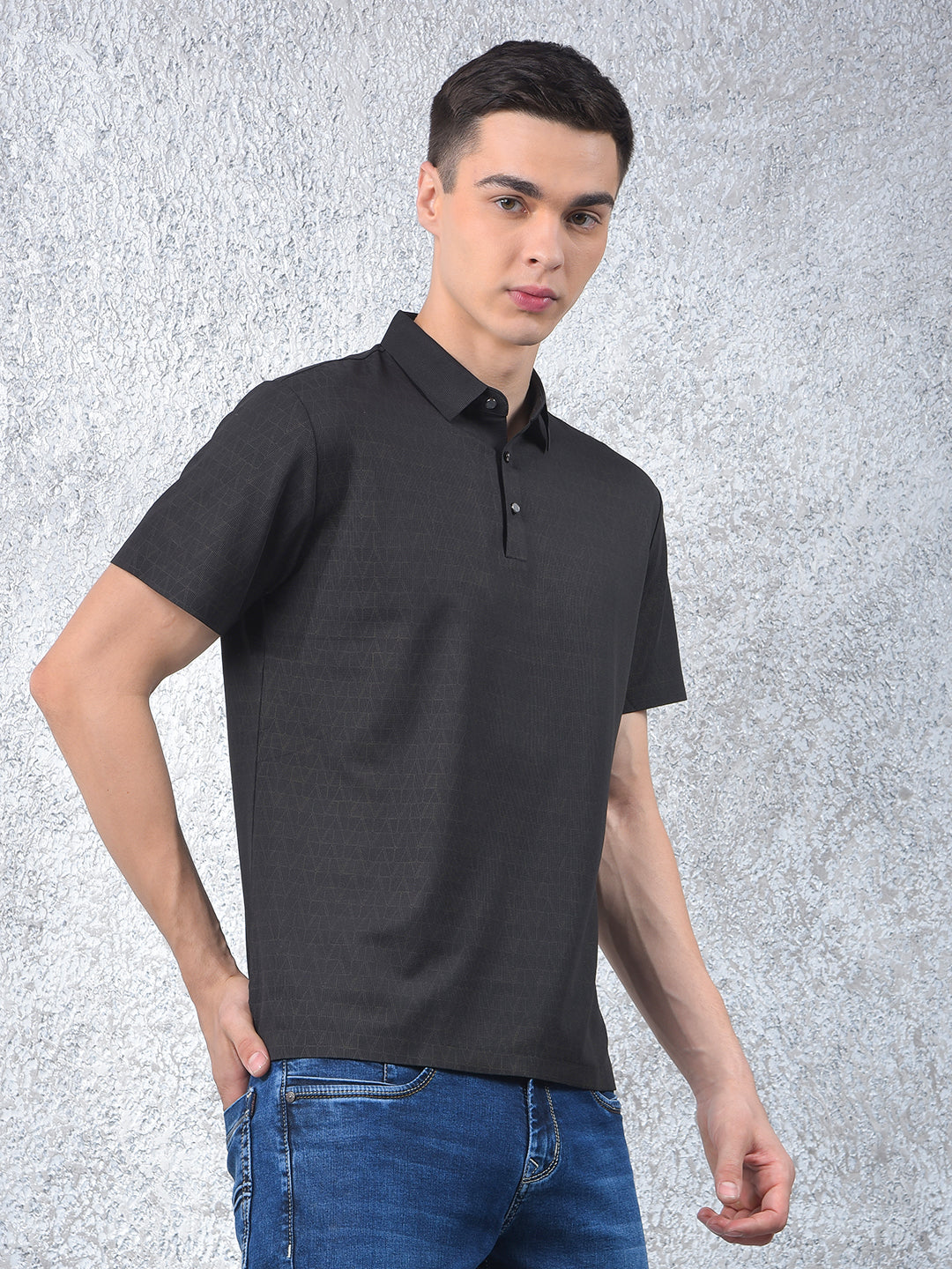 Black Printed Polo Neck T-Shirt