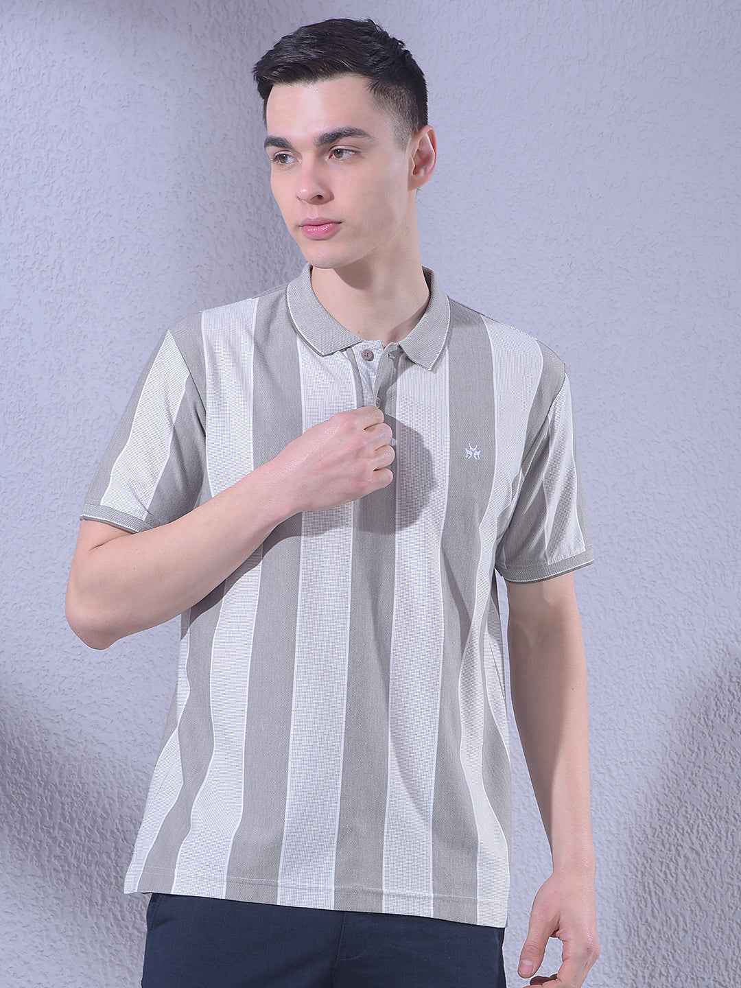 Beige Vertical Striped T-Shirt