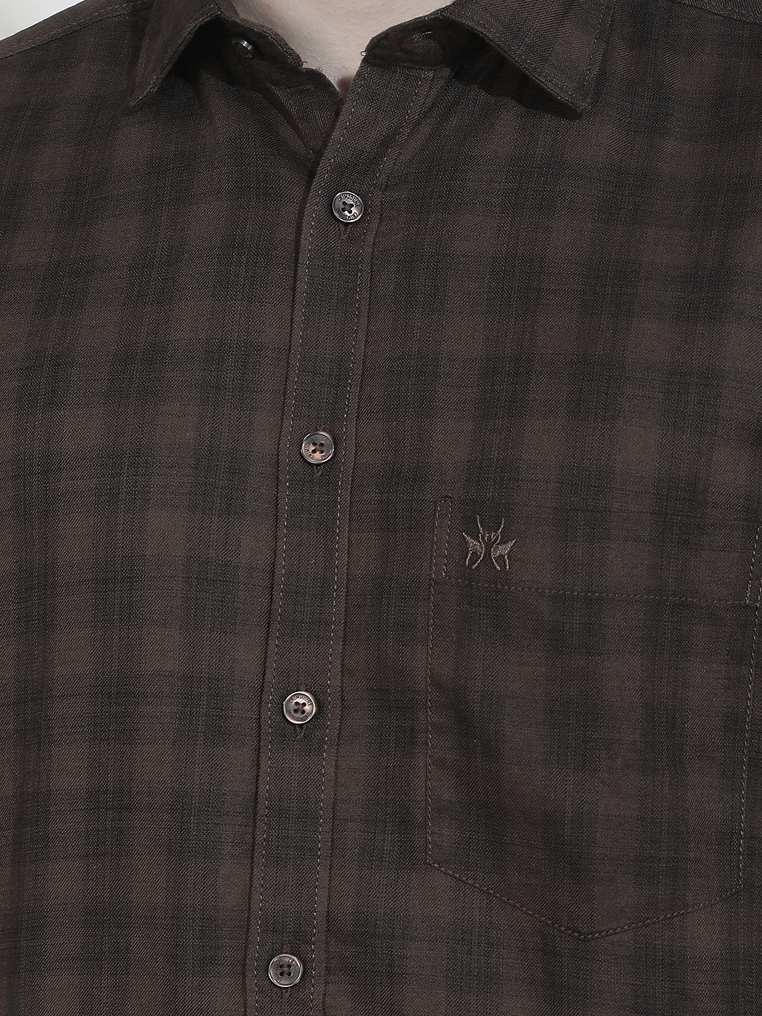 Brown Checked 100% Cotton Shirt