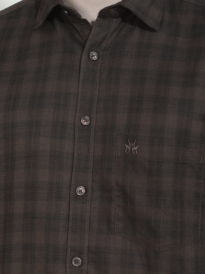 Brown Checked 100% Cotton Shirt