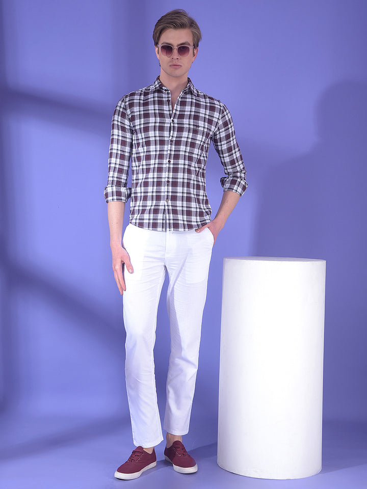 Wine Checked 100% Cotton Button-Down Collar Shirt