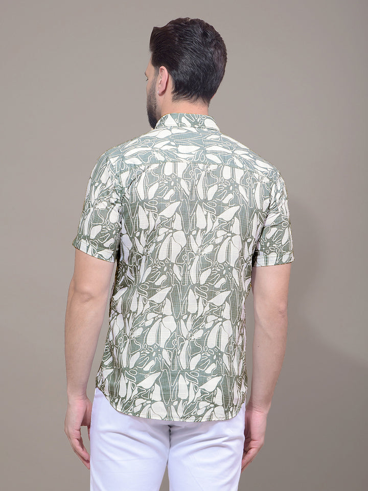 Green Floral Print 100% Cotton Shirt-Men Shirts-Crimsoune Club