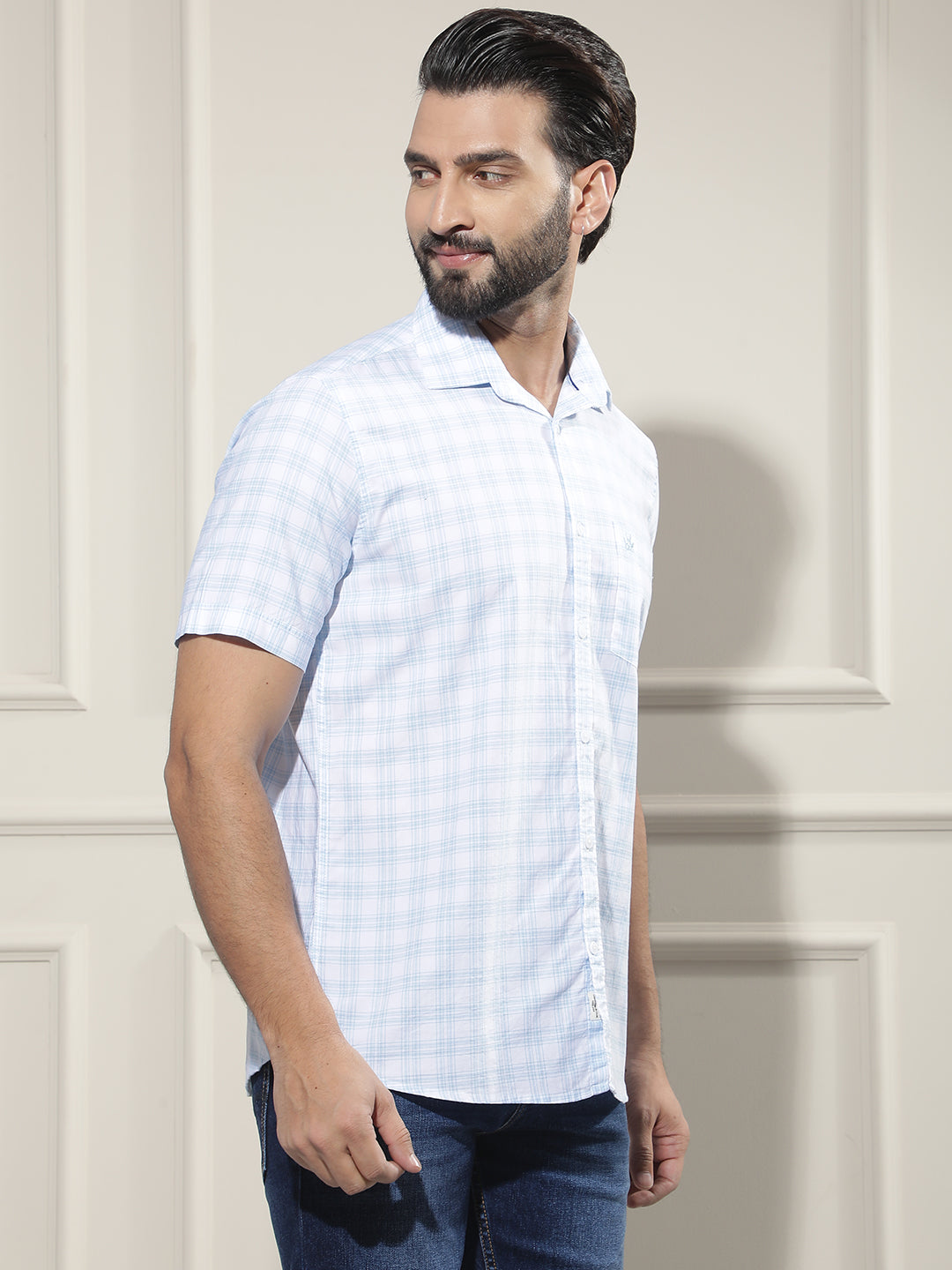 Blue Checked 100% Cotton Shirt