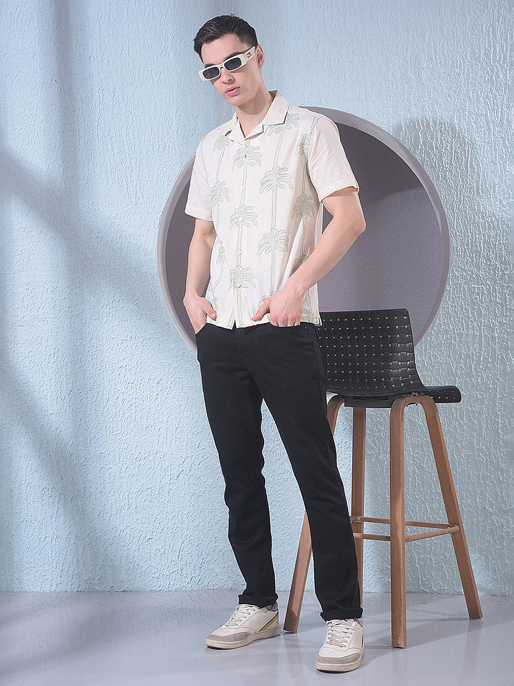 Beige Embroidered Resort-Collar Linen Shirt