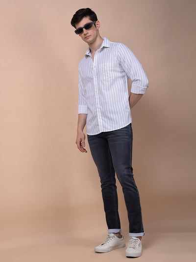 White Vertical Stripes 100% Cotton Shirt