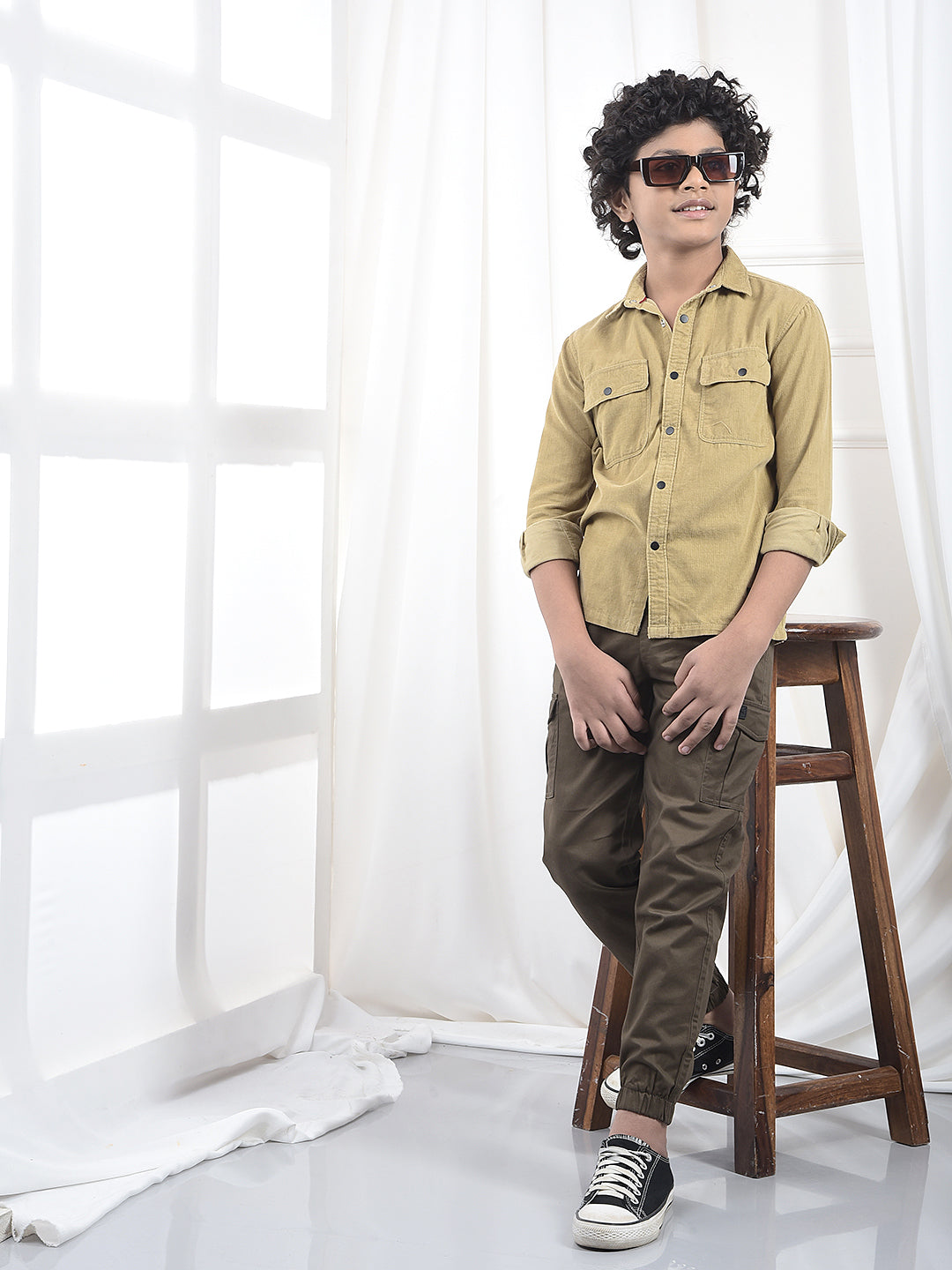 Beige 100% Cotton Corduroy Shirt
