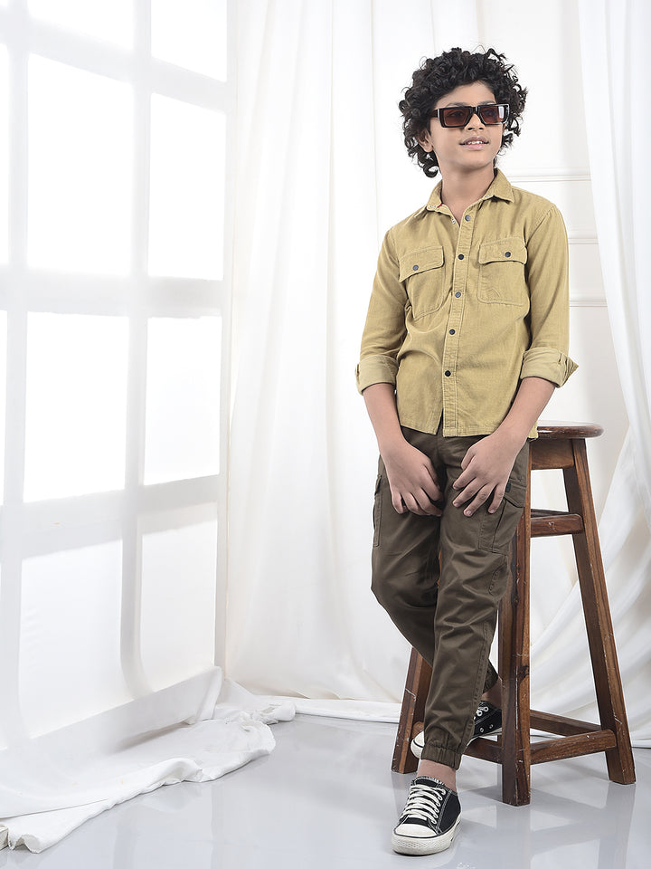 Beige 100% Cotton Corduroy Shirt