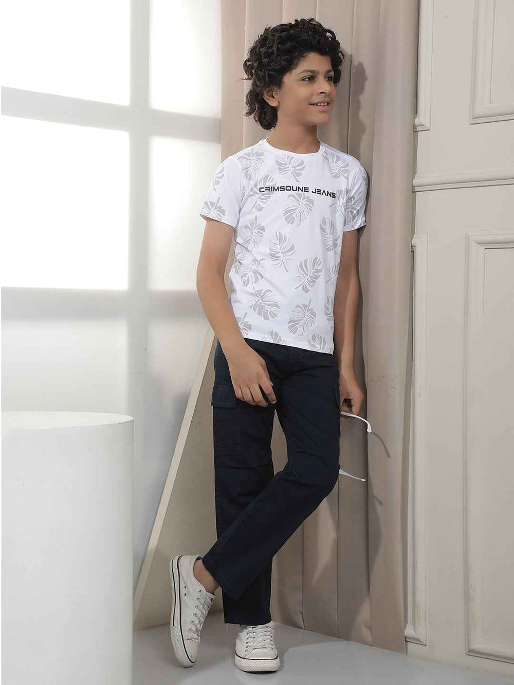 White Tropical Leaf Print T-Shirt