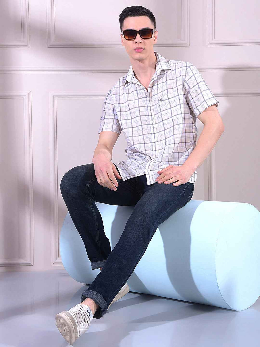 Olive Linen Checked Shirt