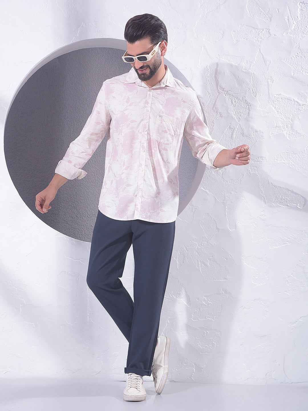Pink Floral Print Linen Shirt