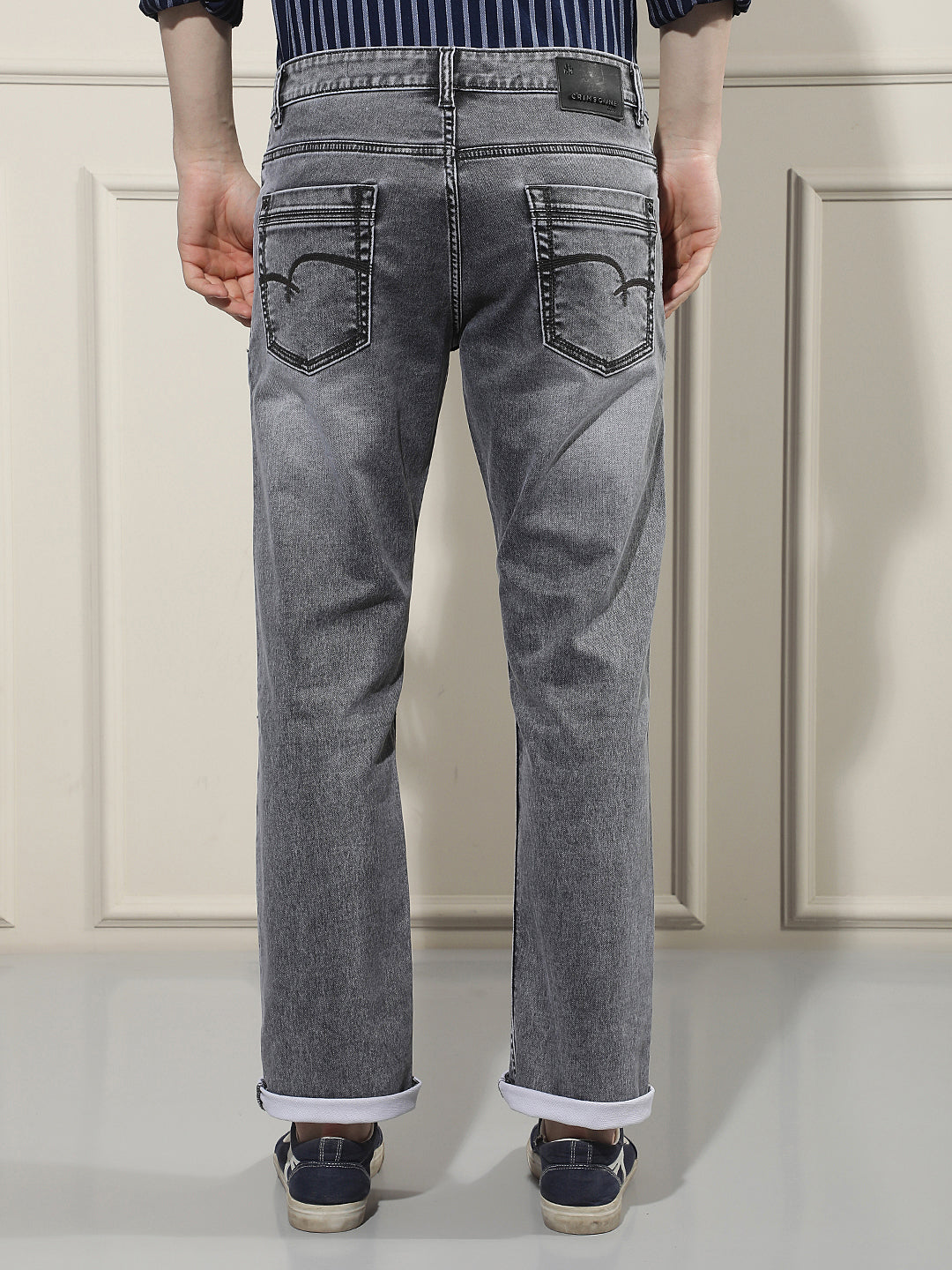 Grey Cotton Straight Jeans