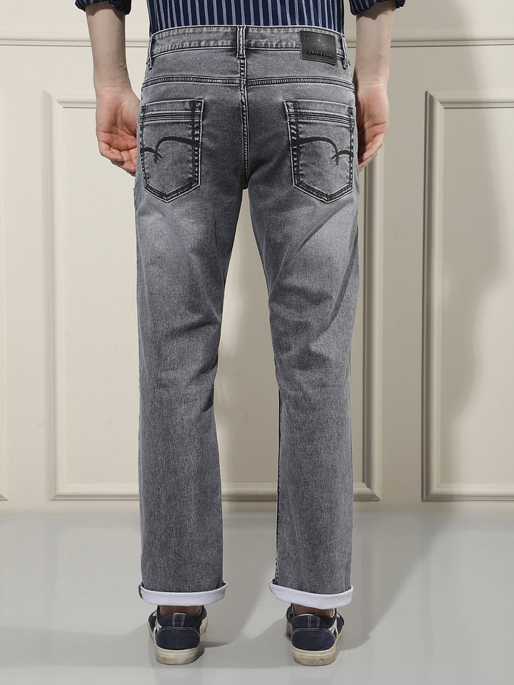 Grey Cotton Straight Jeans