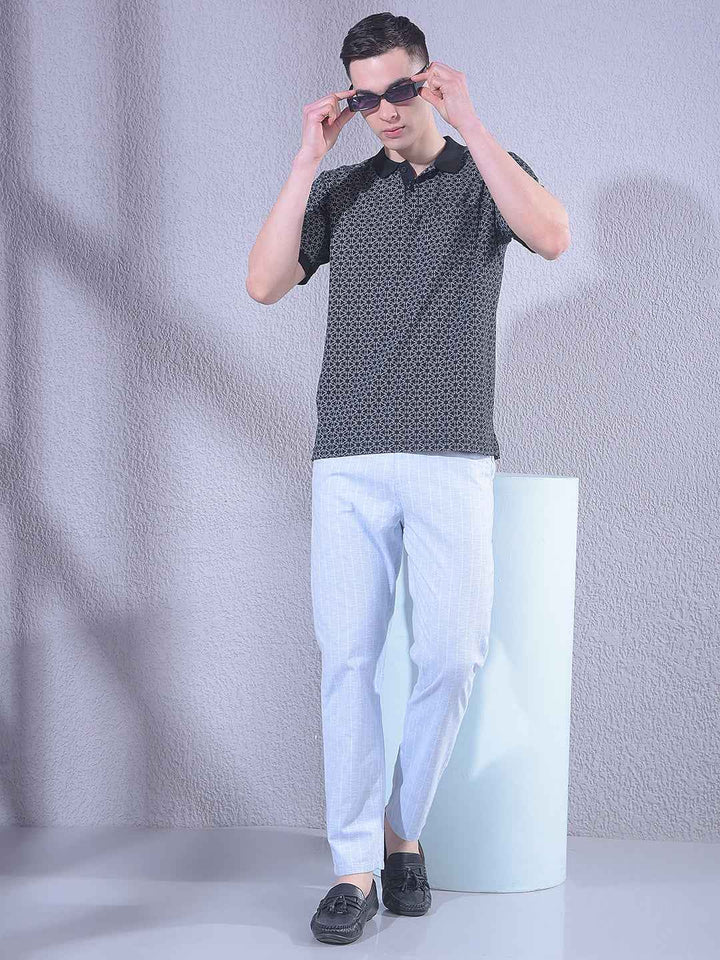 Black Printed Polo Neck T-Shirt