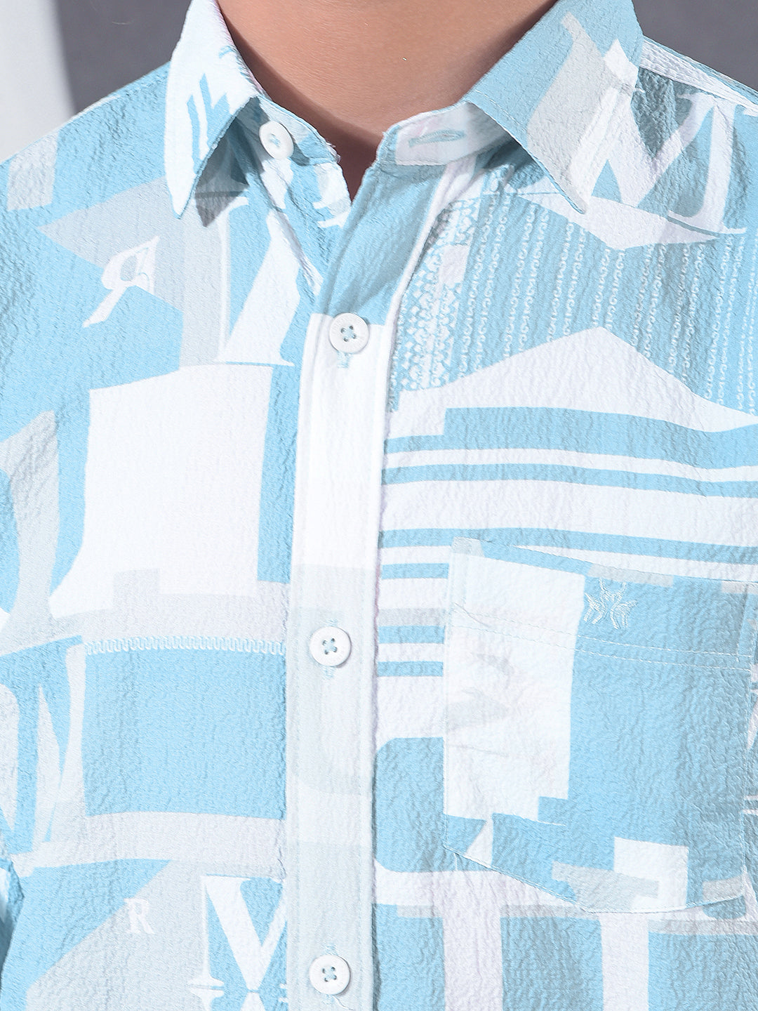 Blue Typographic Print Shirt-Boys Shirts-Crimsoune Club