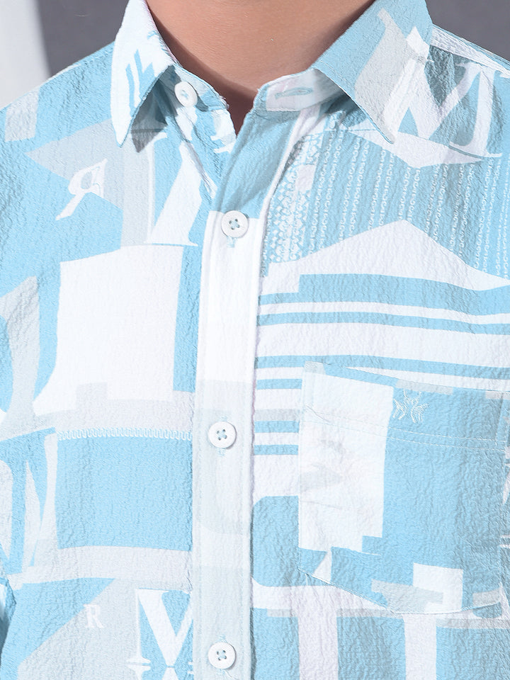 Blue Typographic Print Shirt-Boys Shirts-Crimsoune Club