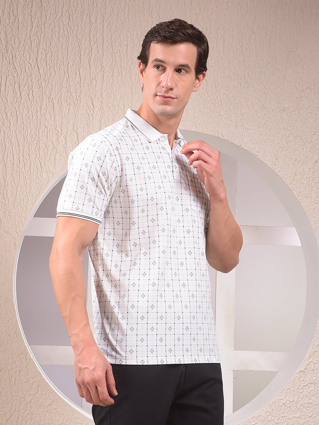 White Printed Polo Neck T-Shirt