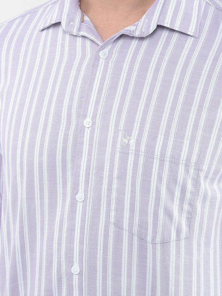 Purple Vertical Striped 100% Cotton Shirt