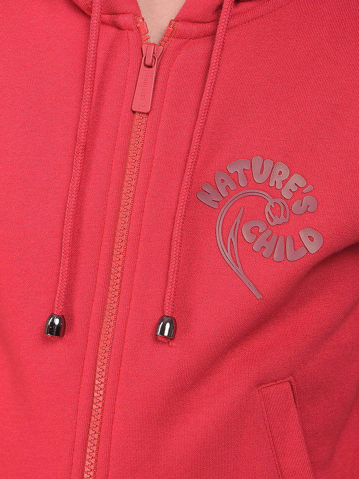 Red Hooded Neck Sweatshirt
